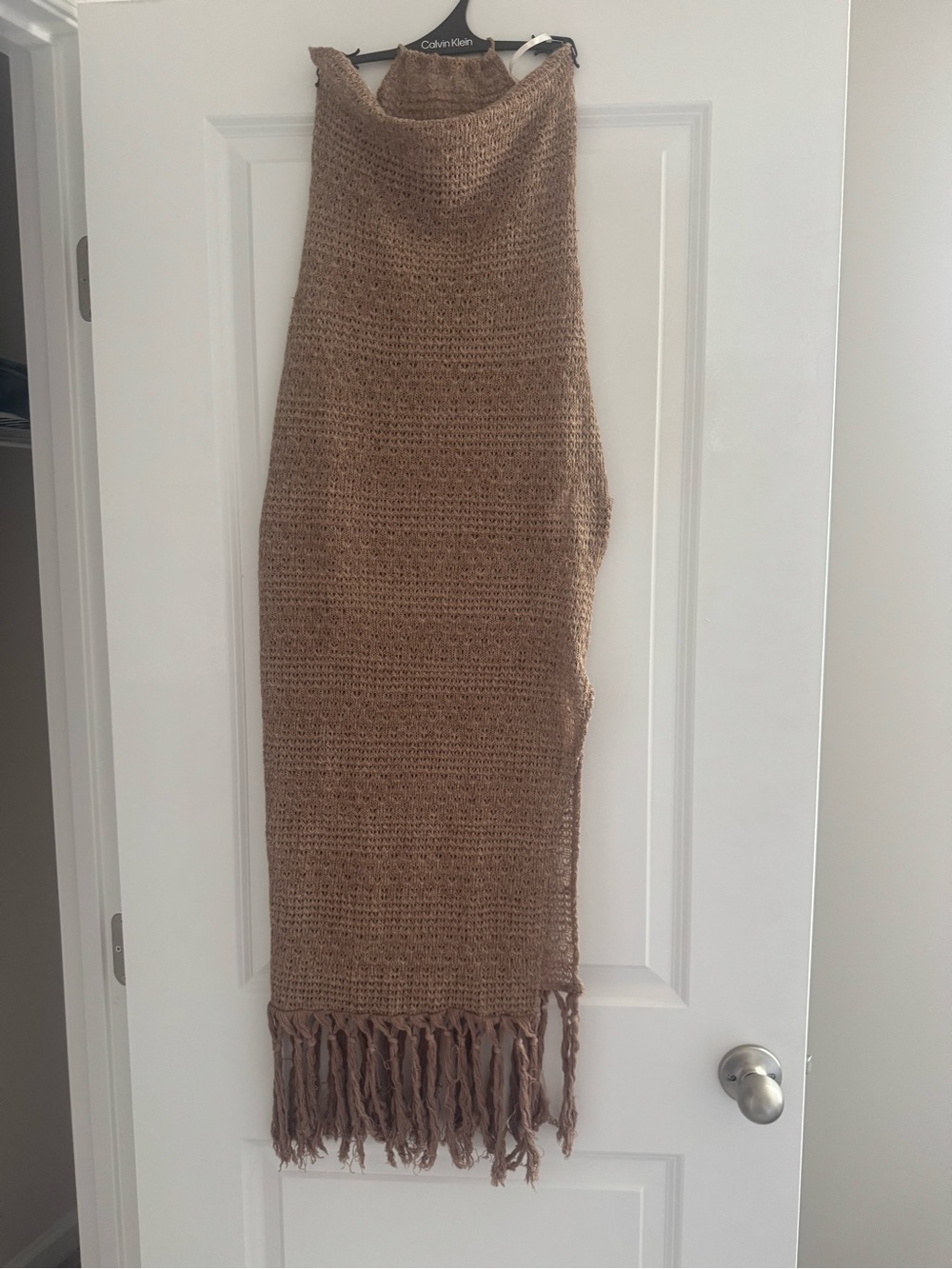 Calvin Klein Tan Knit Scarf with Fringe